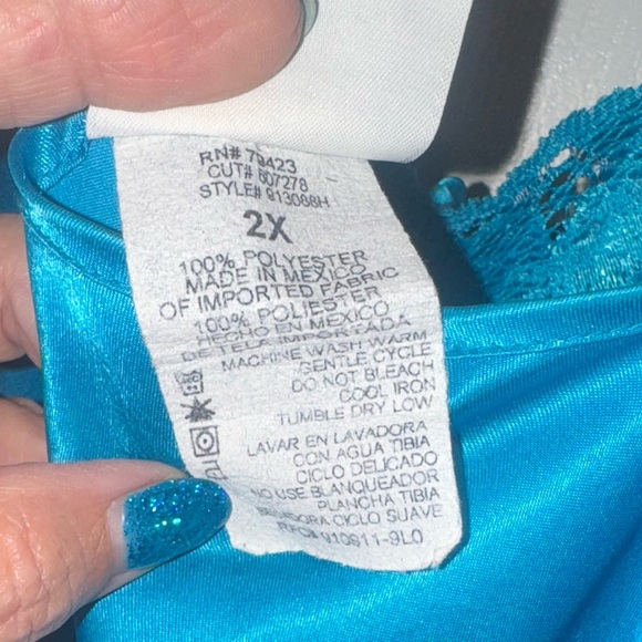 Secret Treasures Blue Satin Chemise with Lace Trim - GUC - Picture 4 of 4